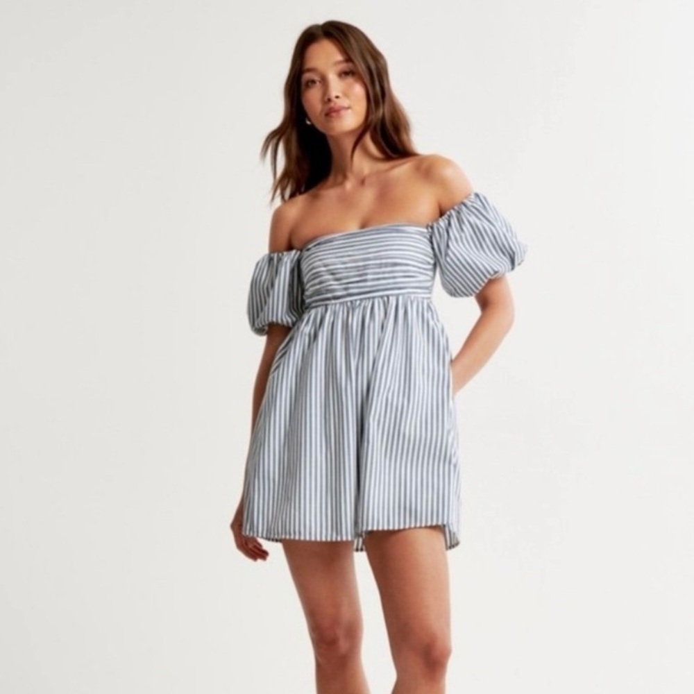 Abercrombie & Fitch Strapless Blue and White Striped Mini Dress - Picture 4 of 9
